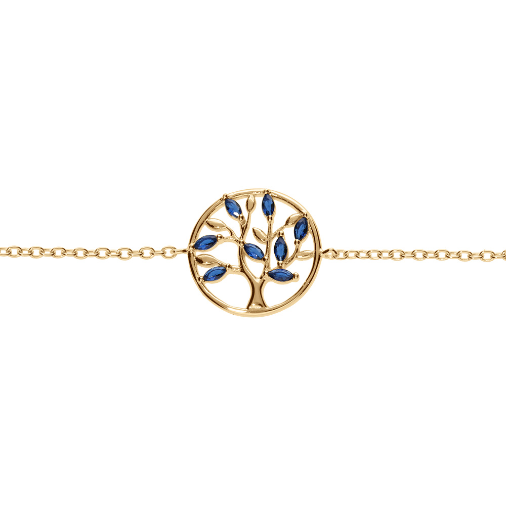 Bracelet en vermeil cercle arbre de vie avec oxydes bleus  - 16+2cm - Vue 1