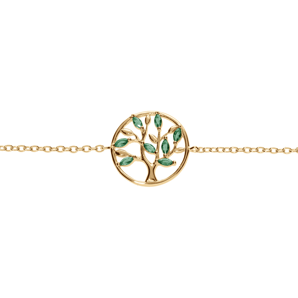 Bracelet en vermeil cercle arbre de vie avec\'oxydes vert 16+2cm - Vue 1