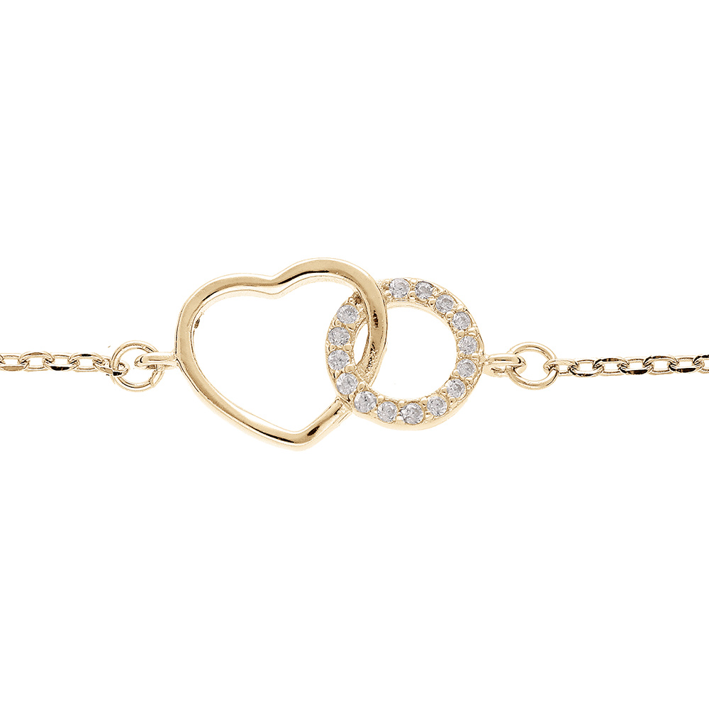 Bracelet en vermeil cercle d\'oxydes blancs sertis entrelac� avec coeur lisse - 16+3cm - Vue 1