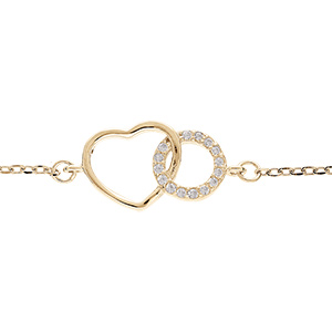 Bracelet en vermeil cercle d'oxydes blancs sertis entrelac� avec coeur lisse - 16+3cm