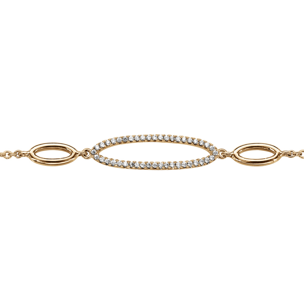 Bracelet en vermeil cha�ne avec 3 anneaux allong�s et oxydes blancs 16+2cm - Vue 1