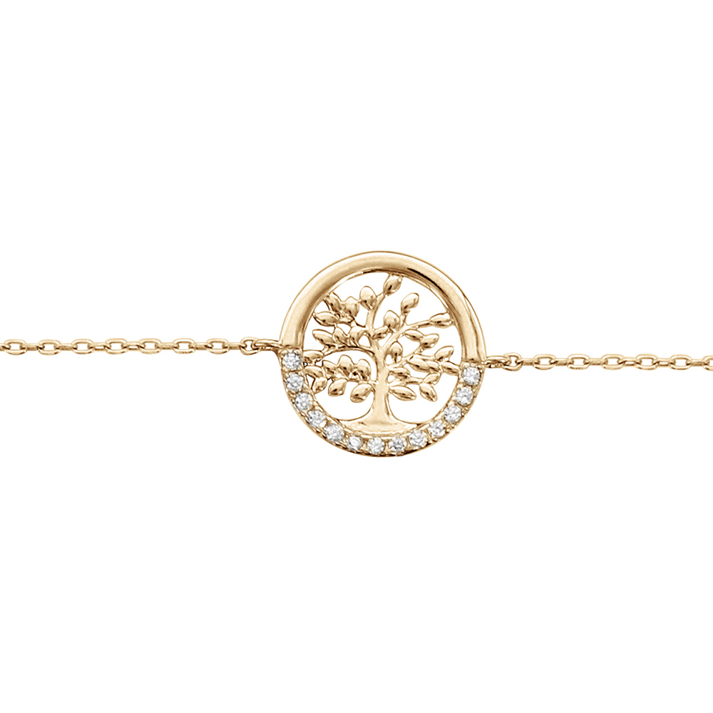 Bracelet en vermeil cha�ne avec arbre de vie et oxydes blancs sertis 16+3cm - Vue 1