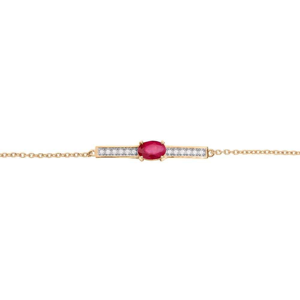 Bracelet en vermeil cha�ne avec barrette Rubis v�ritable et Topazes blanches 16+3cm - Vue 1