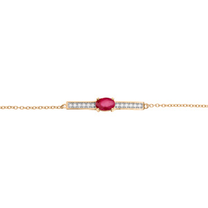 Bracelet en vermeil chane avec barrette Rubis vritable et Topazes blanches 16+3cm - Vue 1