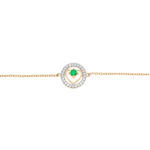 Bracelet en vermeil chane avec coeur Emeraude vritable et contour Topaze blanche 16+3cm - Vue 1