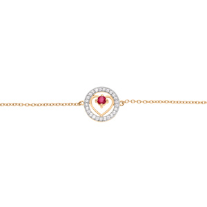 Bracelet en vermeil chane avec coeur Rubis vritable contour oxydes blancs sertis 16+3cm - Vue 1