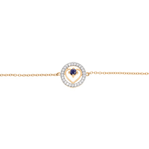Bracelet en vermeil chane avec coeur Saphir vritable et contour Topaze blanche 16+3cm - Vue 1