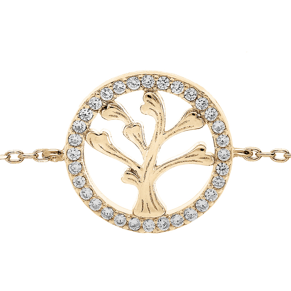 Bracelet en vermeil chane avec motif arbre de vie et contour oxydes blancs sertis 16+3cm - Vue 1