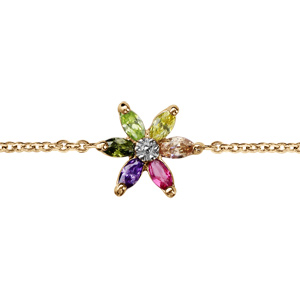 Bracelet en vermeil chaîne avec motif fleur et pierres multicolores 16+2cm - Vue 1