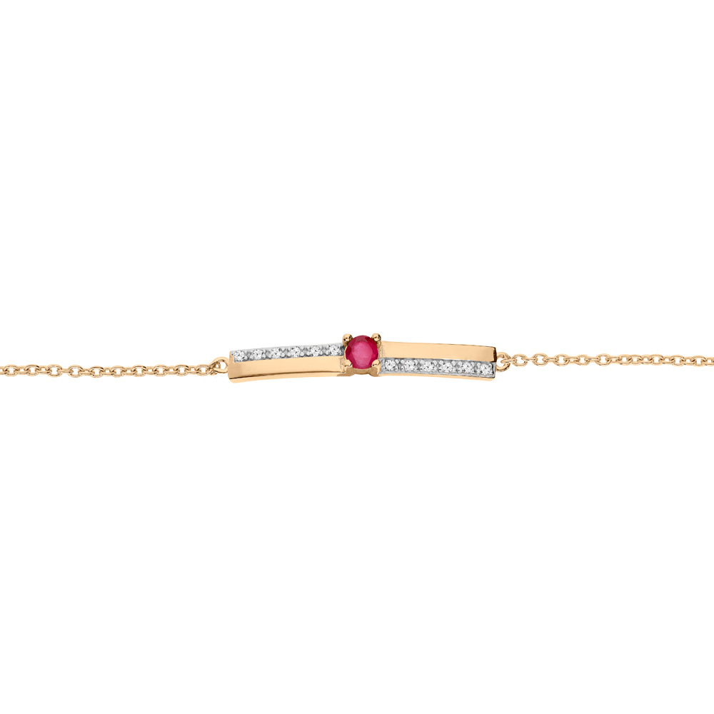 Bracelet en vermeil cha�ne avec Rubis v�ritable et rails de Topazes blanches 16+3cm - Vue 1