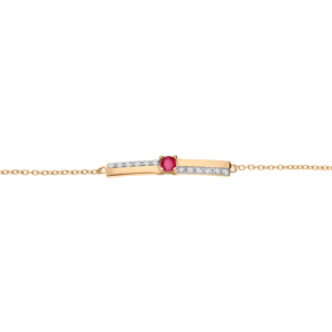 Bracelet en vermeil chane avec Rubis vritable et rails de Topazes blanches 16+3cm - Vue 1
