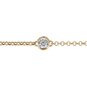 Bracelet en vermeil chaîne petite jaseron avec pierre ronde serti clos - 18cm - Vue 1