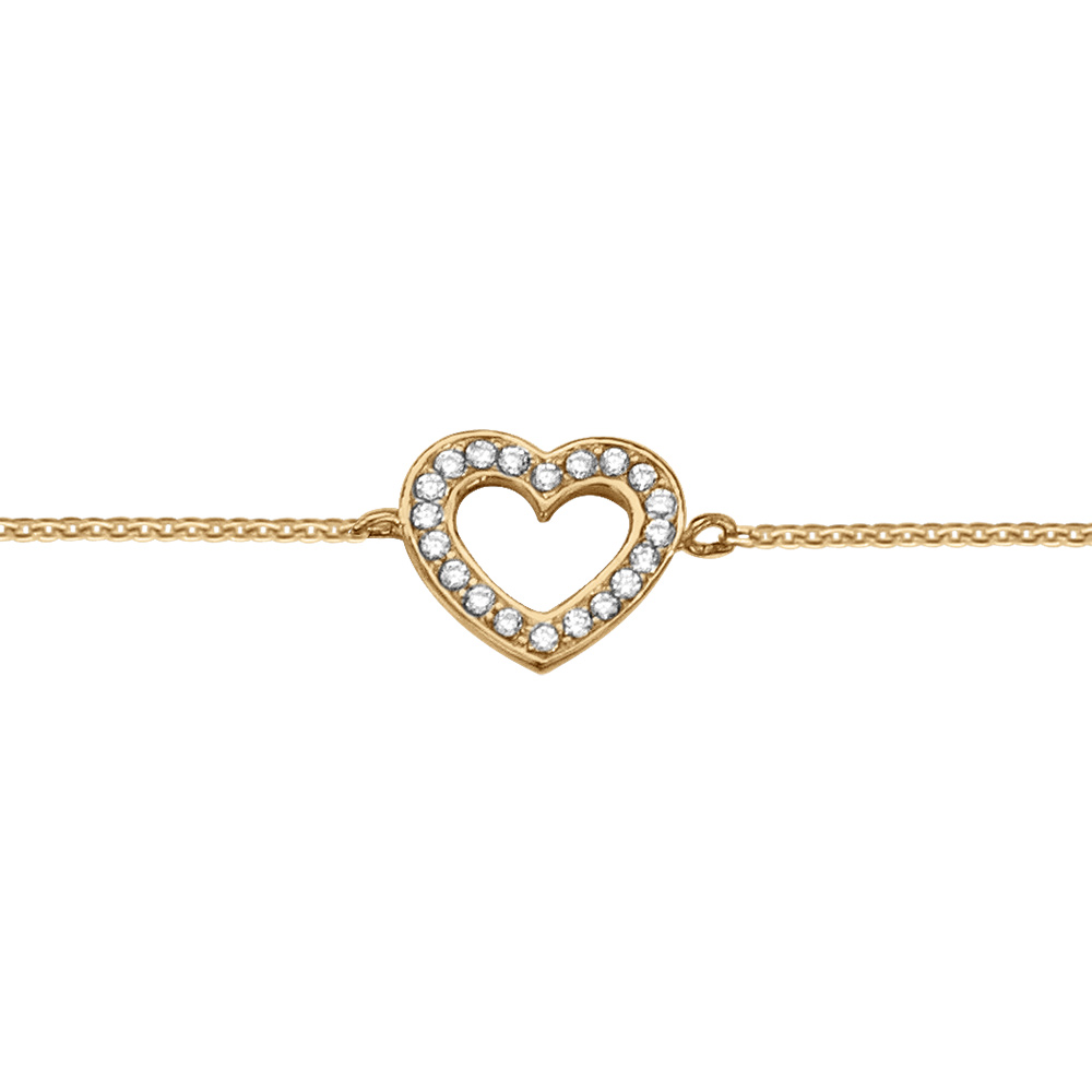 Bracelet en vermeil coeur ajour� entour� d\'oxydes blancs sertis  - 16+2cm - Vue 1