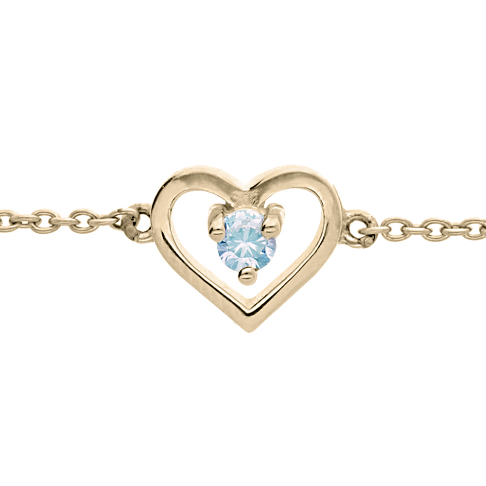 Bracelet en vermeil coeur ajour� et oxyde bleu ciel - 14+3cm - Vue 1