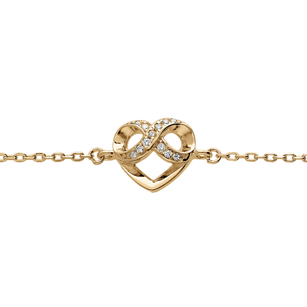 Bracelet en vermeil coeur et infini avec oxydes blancs sertis - 16,5+3cm - Vue 1