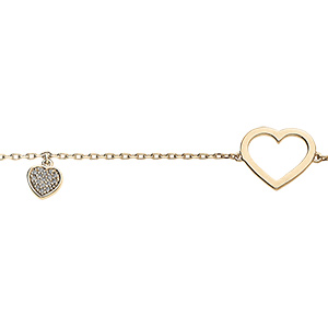 Bracelet en vermeil coeur �vid� et pampille coeur orn�e d'oxydes blancs sertis -16+3cm