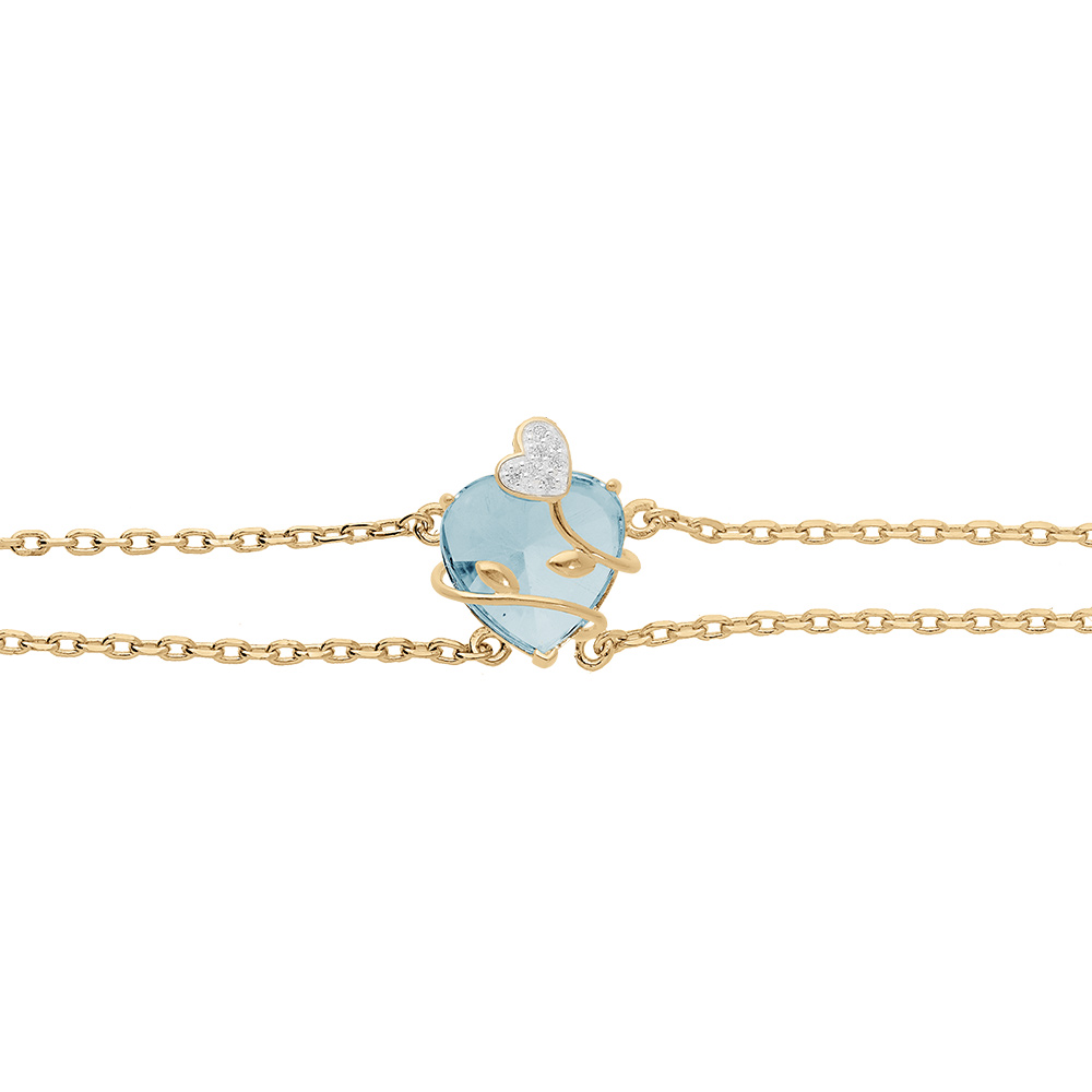 Bracelet en vermeil coeur oxyde bleu ciel avec motif volute 15+3cm - Vue 1