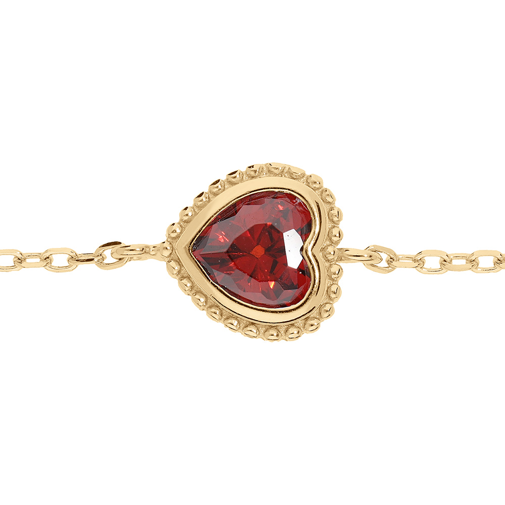 Bracelet en vermeil coeur oxyde grenat - 16+3cm - Vue 1