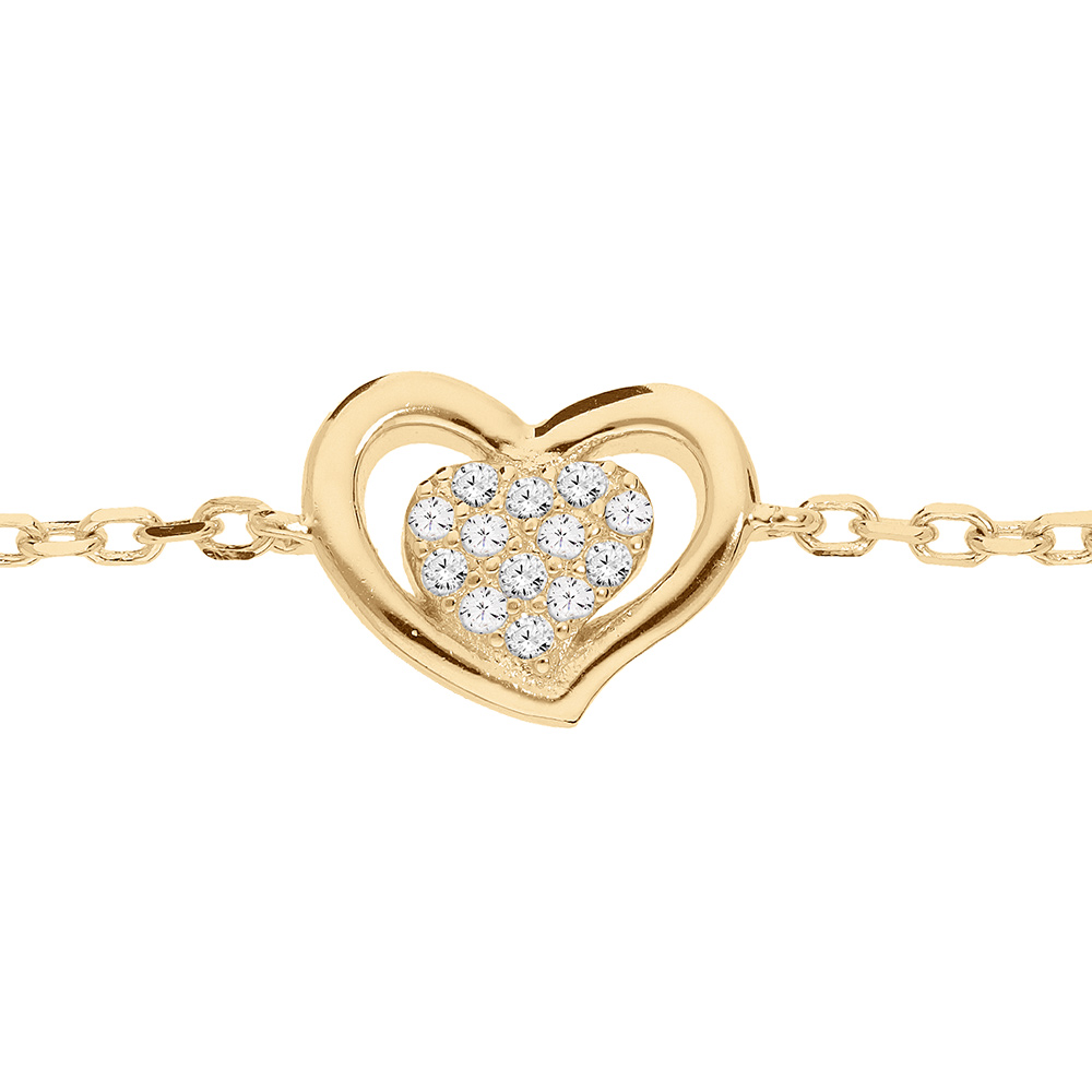 Bracelet en vermeil coeur oxydes blancs sertis - 16+3cm - Vue 1