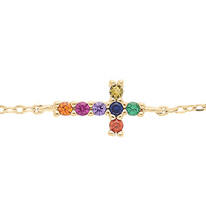 Bracelet en vermeil croix 10 x 8 mm avec pierres multi couleurs - 16+3cm