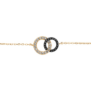 Bracelet en vermeil deux cercles entremelés pierres blanches et noires 16+1+1cm - Vue 1