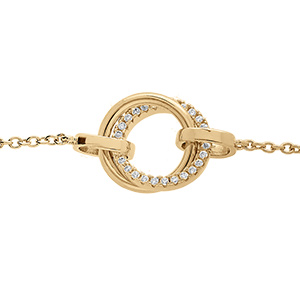 Bracelet en vermeil double cercle lisse et scintillant d'oxydes blancs sertis  - 16+2cm