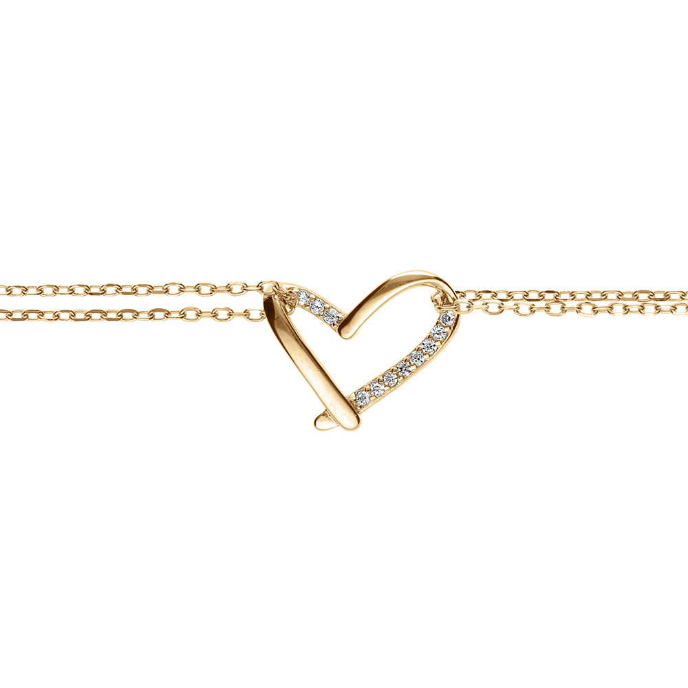Bracelet en vermeil double cha�ne avec coeur par� d\