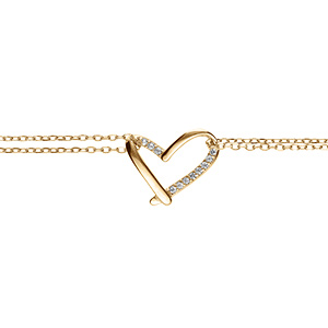 Bracelet en vermeil double chane avec coeur par doxydes blancs sertis - 16+3cm