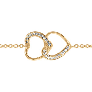 Bracelet en vermeil double coeur superpos� et oxydes blancs sertis - 16+2cm