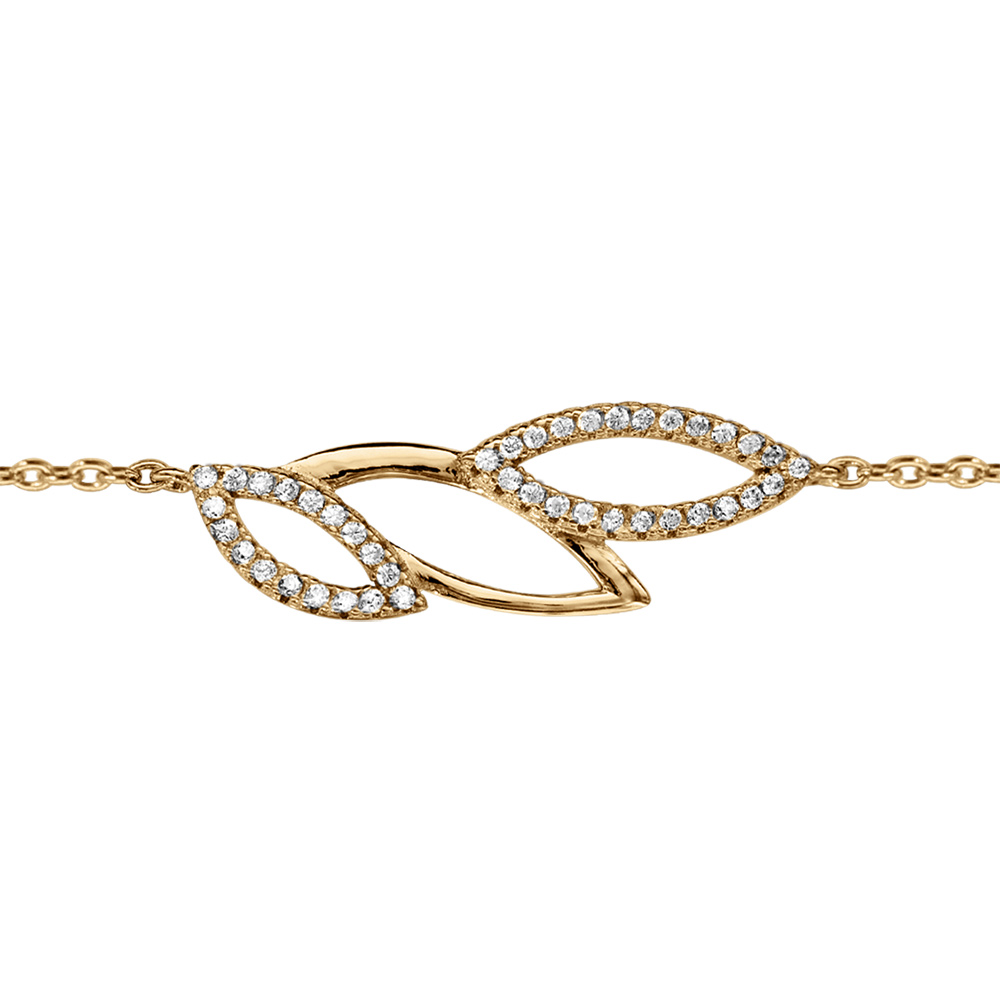 Bracelet en vermeil feuillage ajour avec oxydes blancs sertis  - 16+2cm - Vue 1