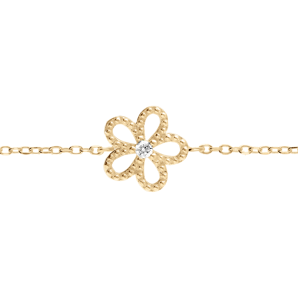 Bracelet en vermeil fleur ajour�e avec oxyde blanc - 15+3cm - Vue 1