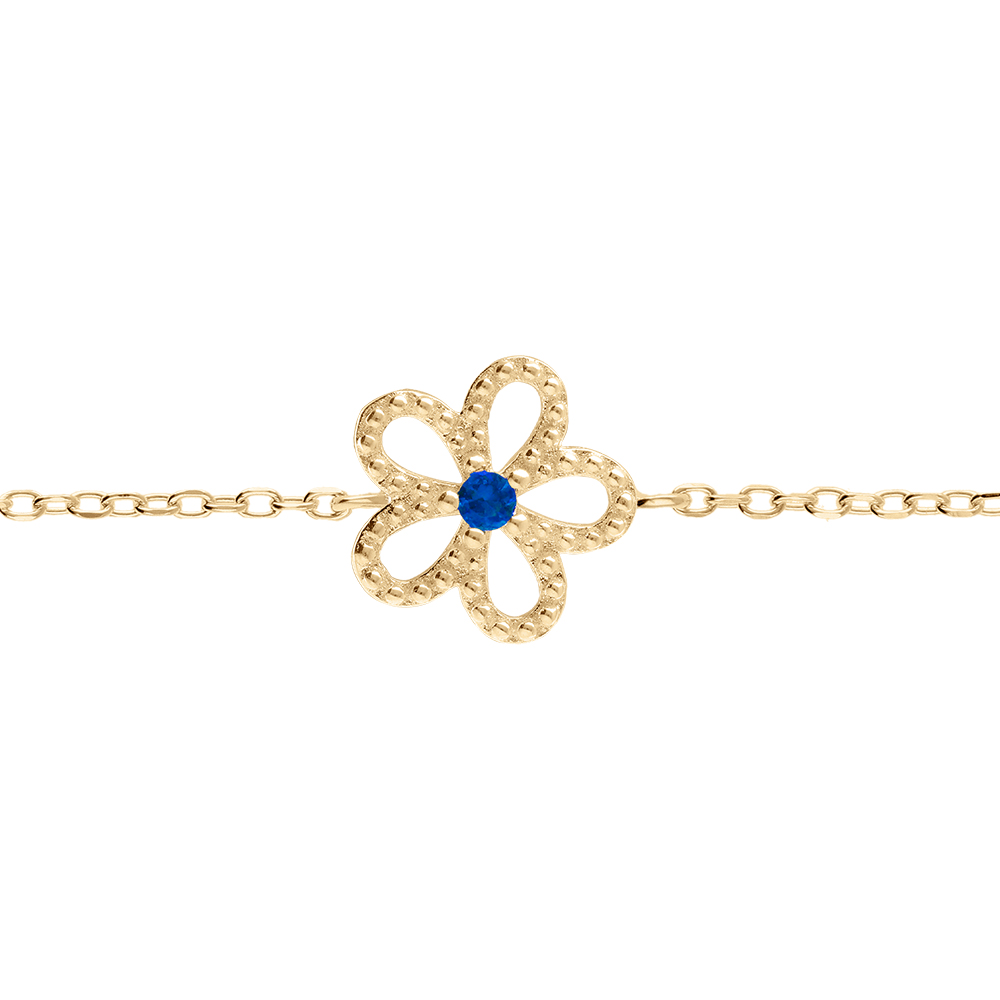 Bracelet en vermeil fleur ajour�e avec oxyde bleu - 15+3cm - Vue 1