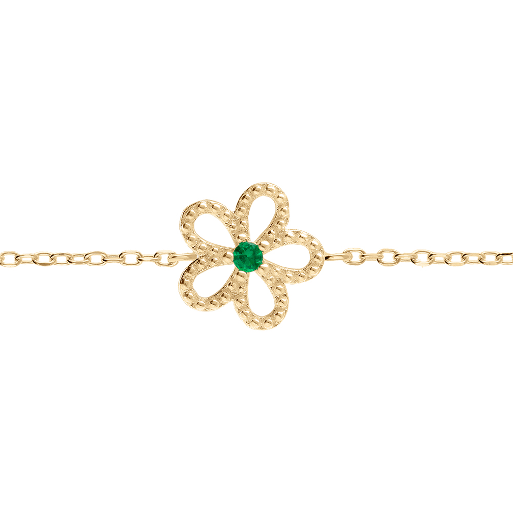 Bracelet en vermeil fleur ajour�e avec oxyde vert - 15+3cm - Vue 1