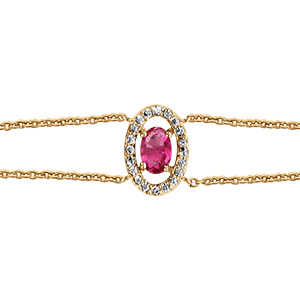 Bracelet en vermeil forme ovale verre fushia entourage d'oxydes blancs sertis - 16+2cm