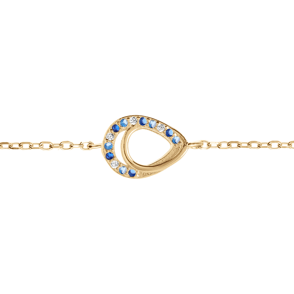Bracelet en vermeil goutte avec oxydes bleus et blancs sertis - 15+3cm - Vue 1