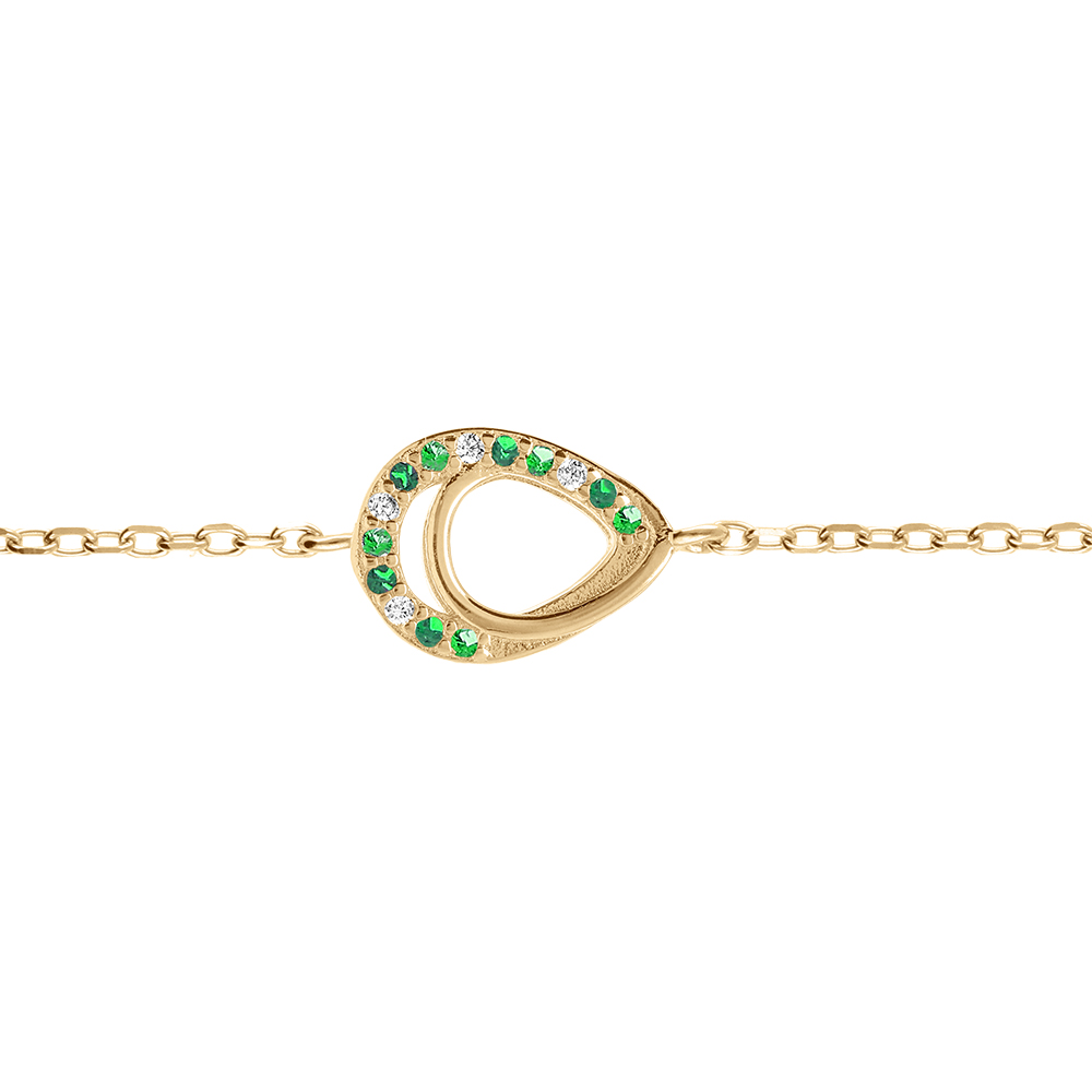 Bracelet en vermeil goutte avec oxydes verts vet blancs sertis -15+3cm - Vue 1