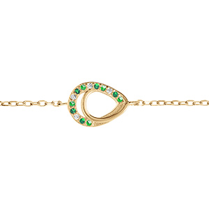 Bracelet en vermeil goutte avec oxydes verts vet blancs sertis -15+3cm
