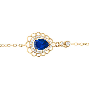 Bracelet en vermeil goutte oxyde bleu serti contour oxydes blancs sertis et dentell� - 15+3cm