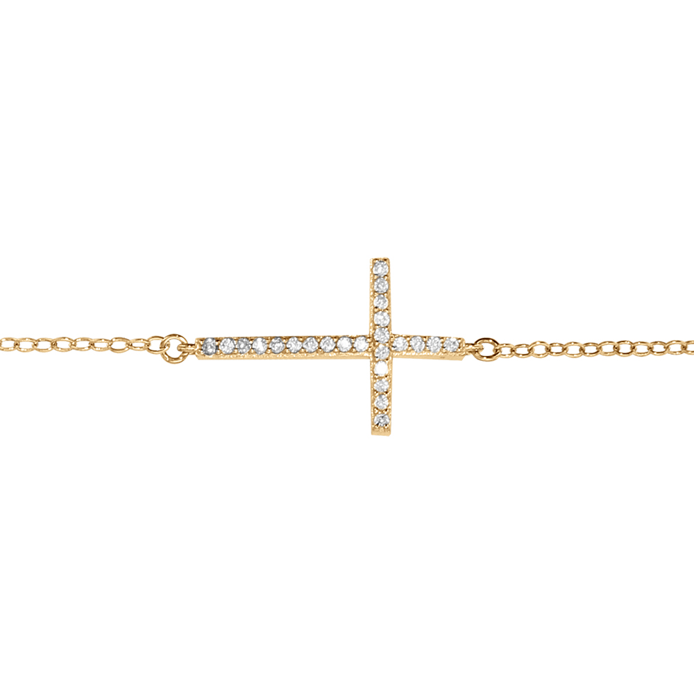 Bracelet en vermeil grande croix couche orne d\'oxydes micro sertis -16+2cm - Vue 1