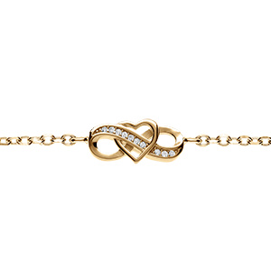 Bracelet en vermeil infini et coeur entrelacs avec oxydes blancs sertis -16.5+3cm