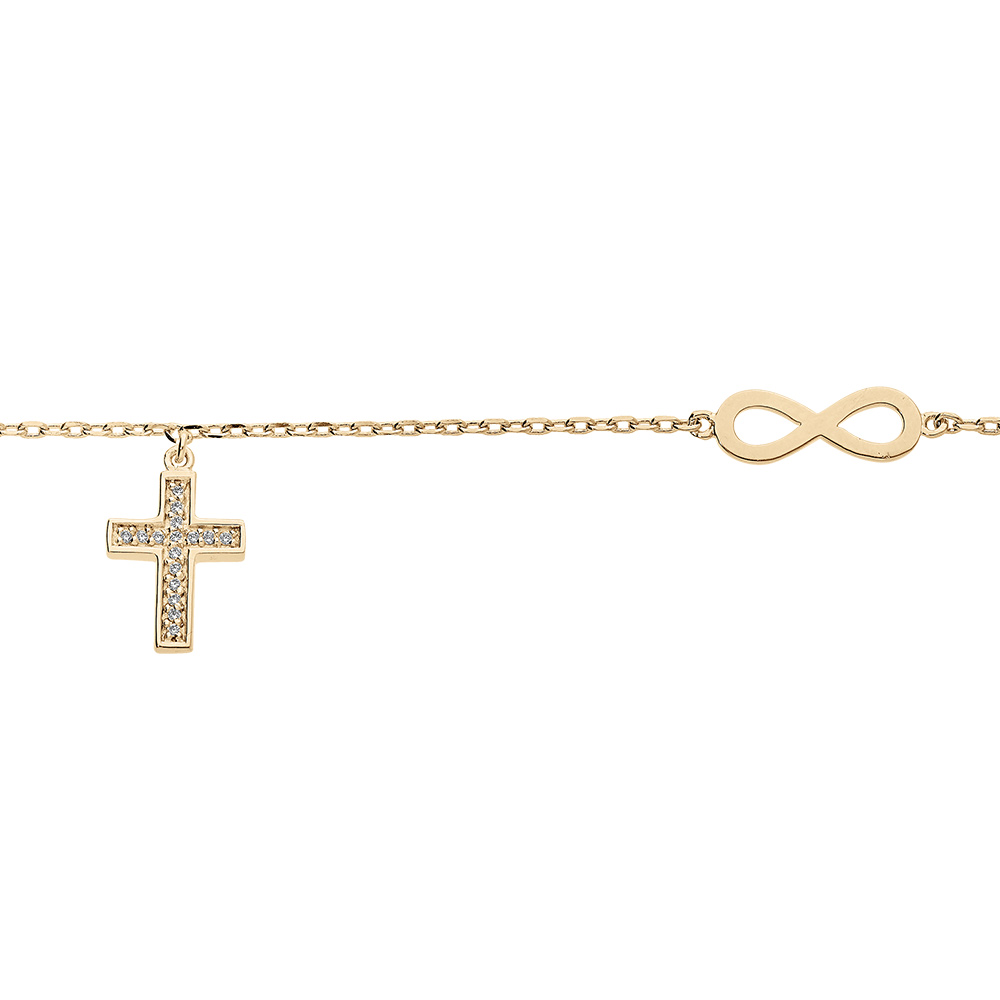 Bracelet en vermeil infini et pampille croix d-oxydes blancs sertis - 16+3cm - Vue 1