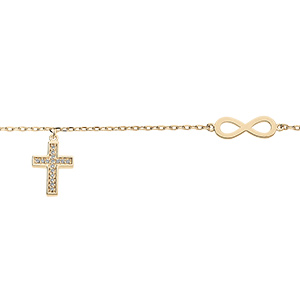 Bracelet en vermeil infini et pampille croix d-oxydes blancs sertis - 16+3cm