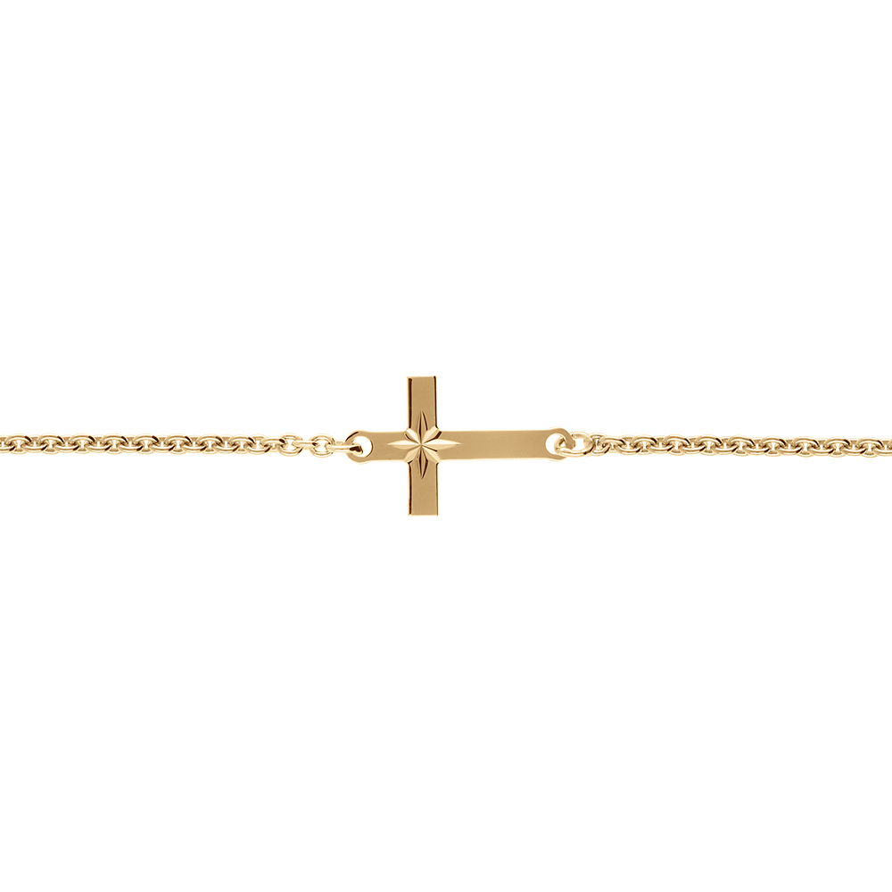 Bracelet en vermeil maille forcat croix plate lisse diamant� etoile - 18cm - Vue 1