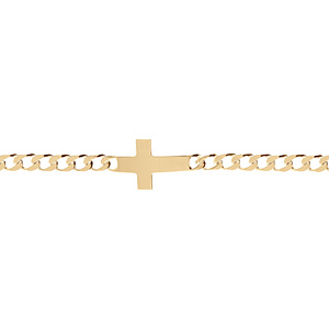 Bracelet en vermeil maille gourmette, 4mm de large croix plate lisse -18cm - Vue 1