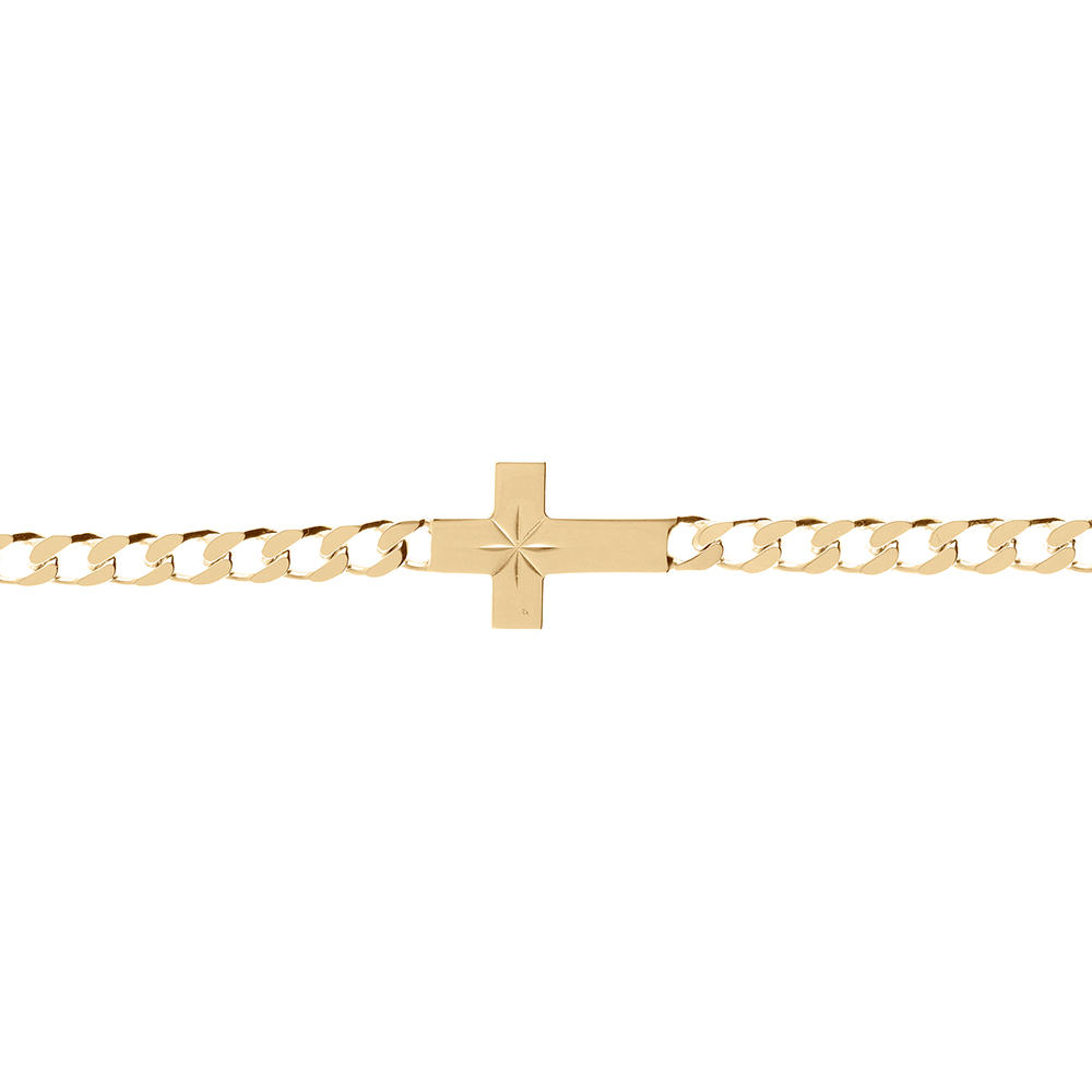 Bracelet en vermeil maille gourmette 4mm de large croix plate lisse diamant� etoile - 18cm - Vue 1
