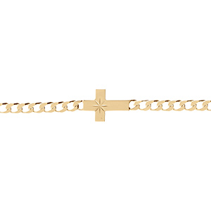 Bracelet en vermeil maille gourmette 4mm de large croix plate lisse diamanté etoile - 18cm - Vue 1