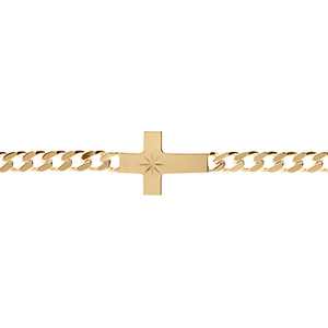 Bracelet en vermeil maille gourmette 5mm de large croix plate lisse diamanté etoile - 19cm - Vue 1