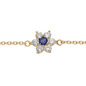 Bracelet en vermeil  marguerite avec oxyde central bleu fonc et contour blancs sertis - 16.5+2cm