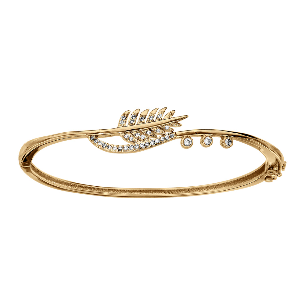 Bracelet en vermeil massif jonc articul�motif  plume d\'oxydes blancs sertis - 56x50mm - Vue 1