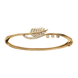 Bracelet en vermeil massif jonc articulémotif plume d\'oxydes blancs sertis - 56x50mm - Vue 1